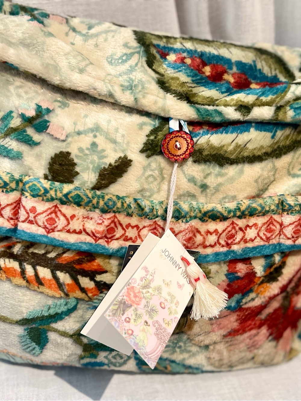 Johnny Was Teal, Cream, Red & Olive Travel Throw Blanket